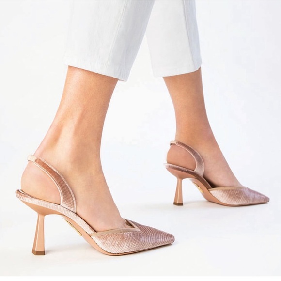 Aquazzura Maia 75 Velvet Slingback Pumps French Rose Mauve Pink Blush 34 4 - Picture 2 of 10